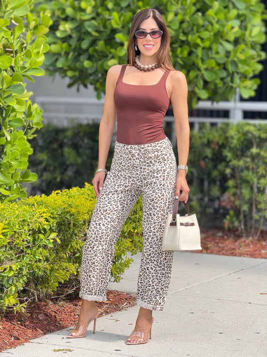 Risen Leopard Print Barrel Pants