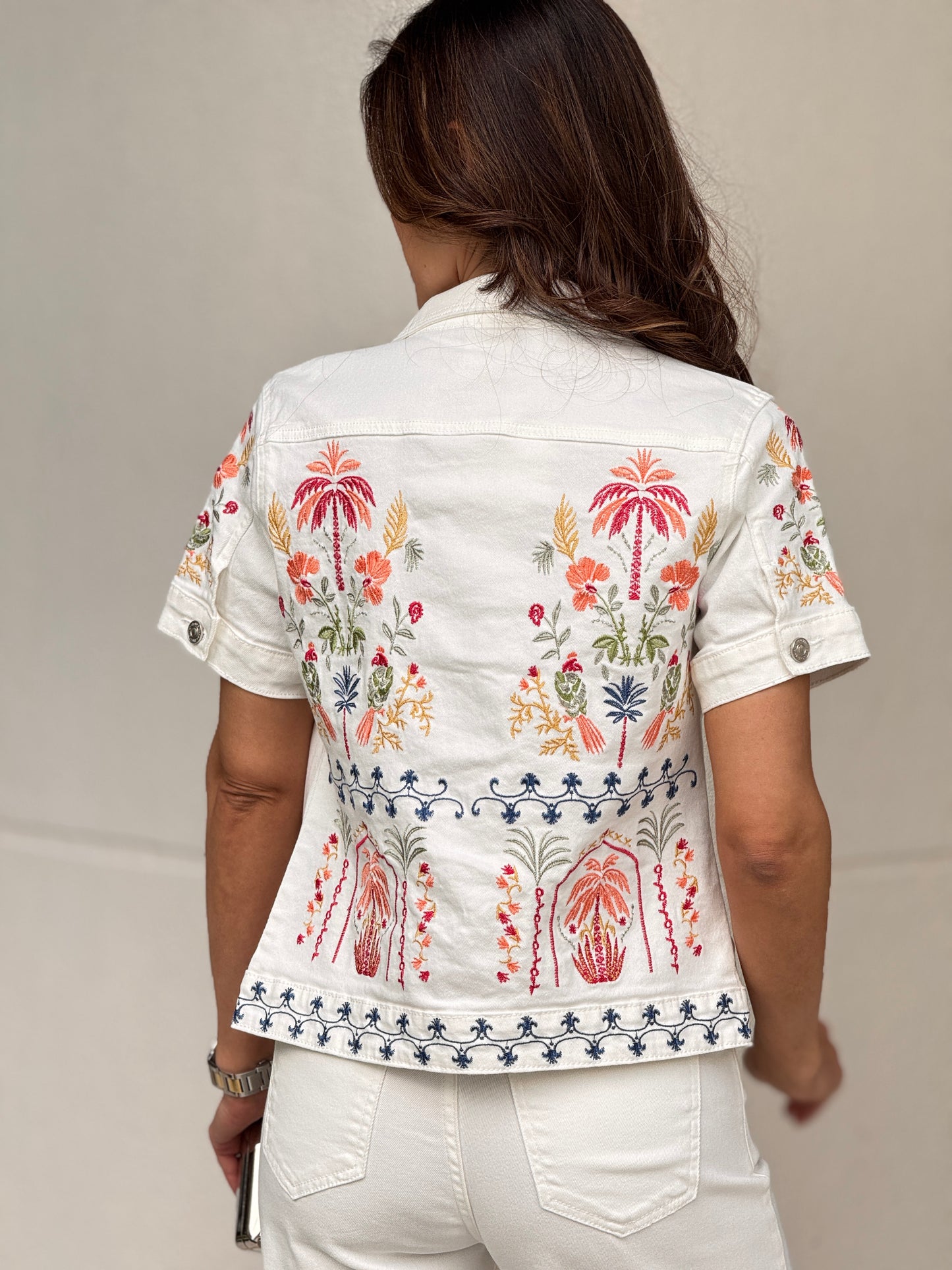French White Palms Embroidery Vest Top