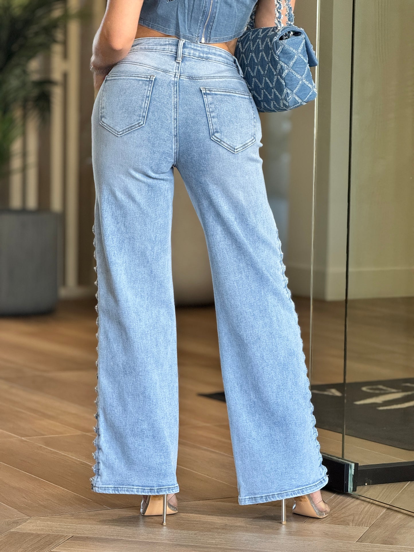 Analisa Denim Rhinestone Cutouts Jeans
