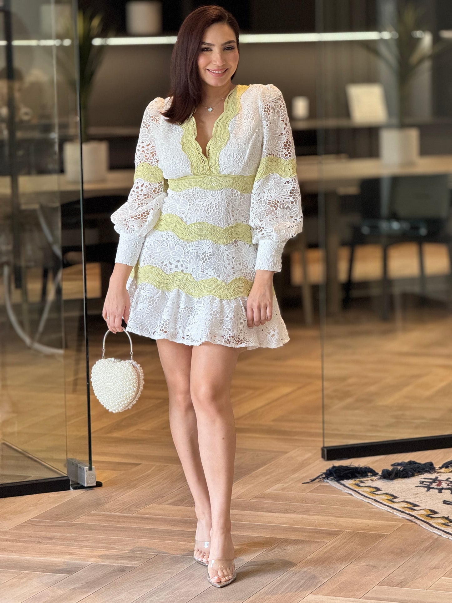 Inna White/Green Torchon Dress