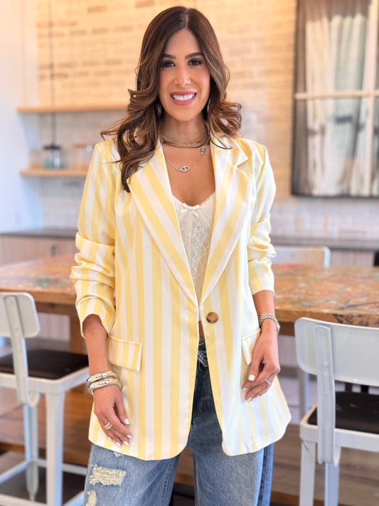 Italy Yellow Lines Blazer Top