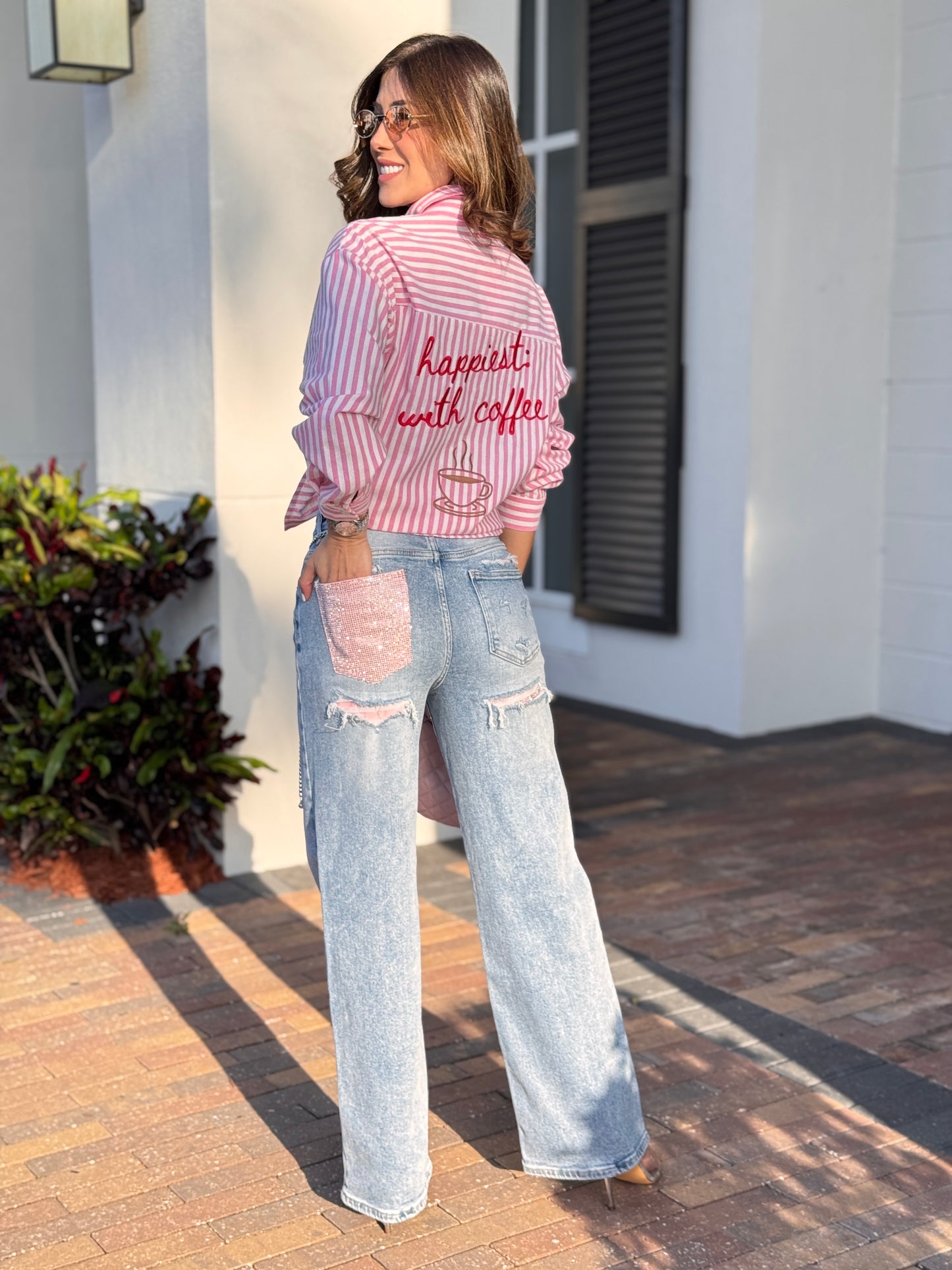 Jour Pink Rhinestone Pocket Jeans