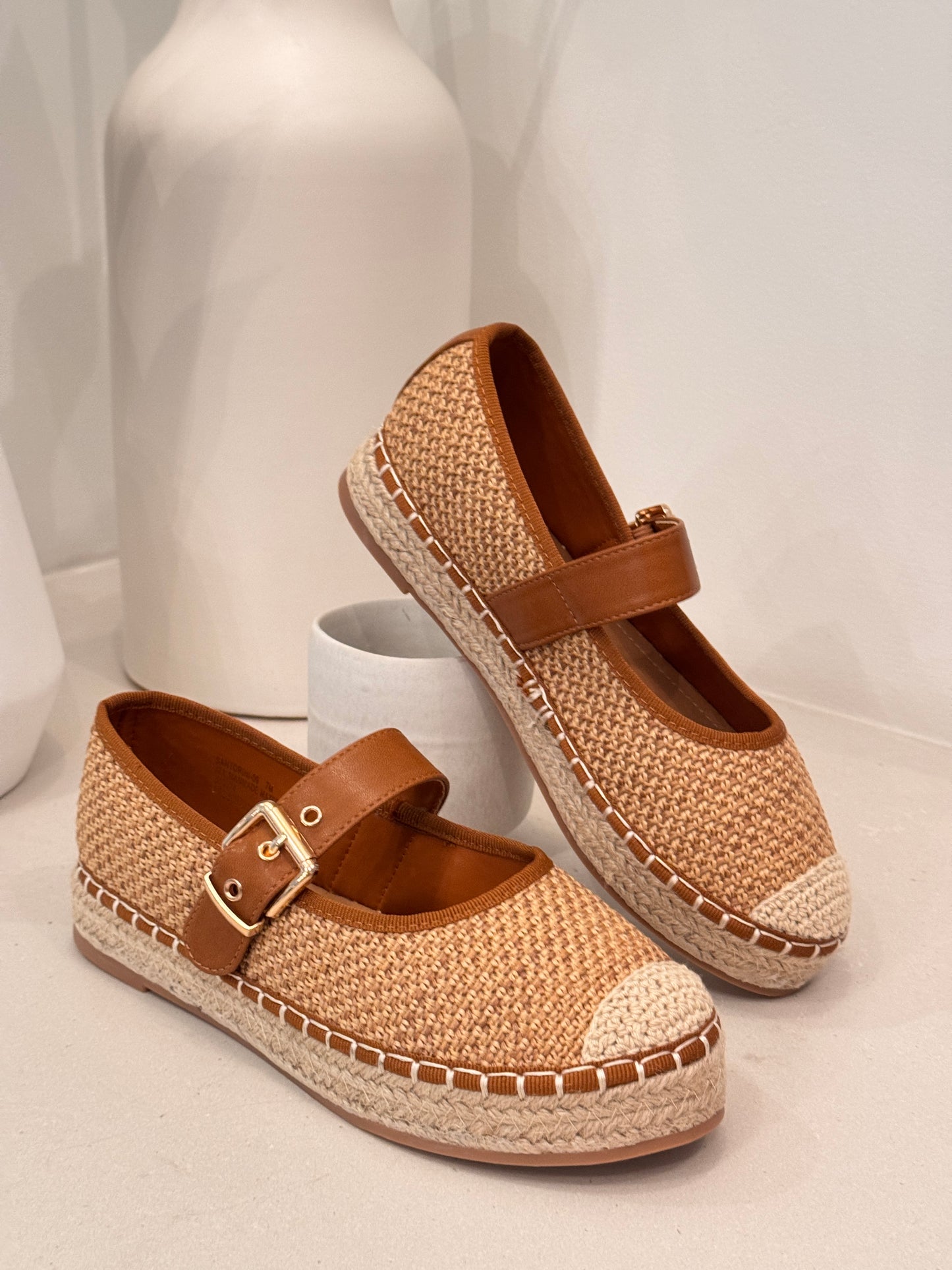 Amazonia Brown Raffia Ballerina Flats