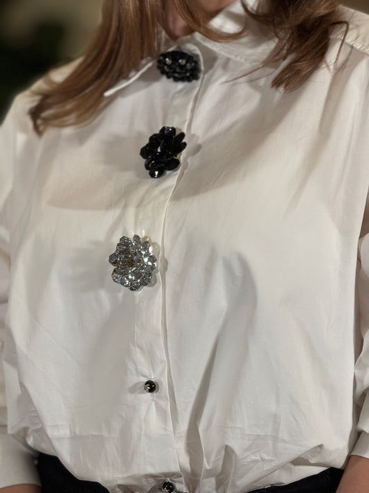 Adrianne White 3D Flower Shirt