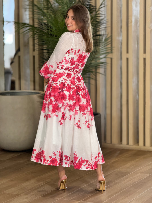 Ruby Red Long Print Dress