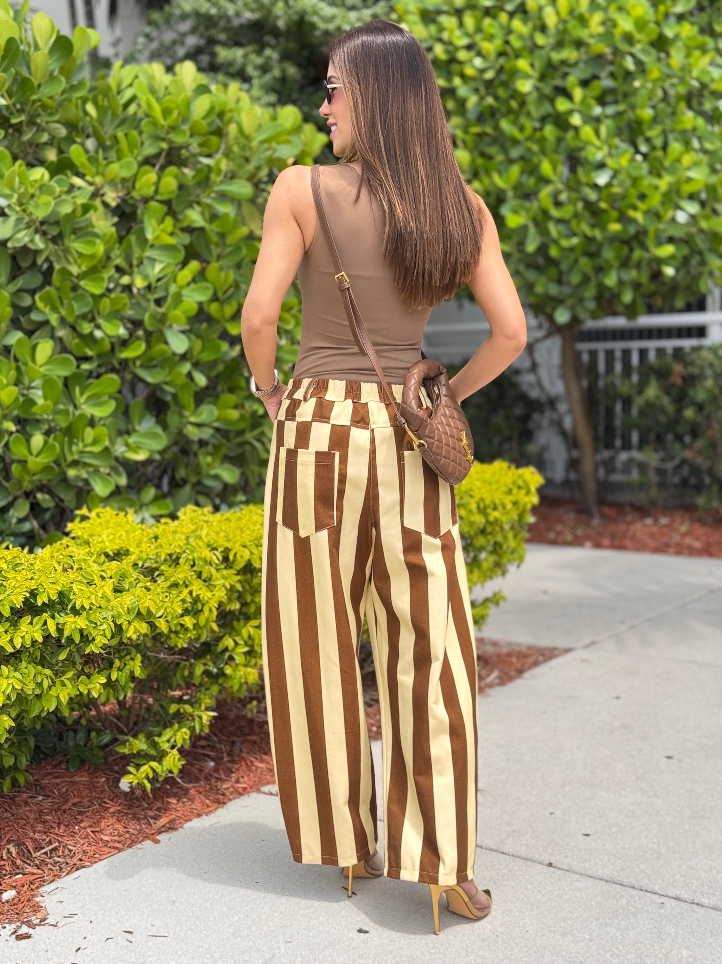 Nyla Yellow/Brown Lines Barrel Jeans