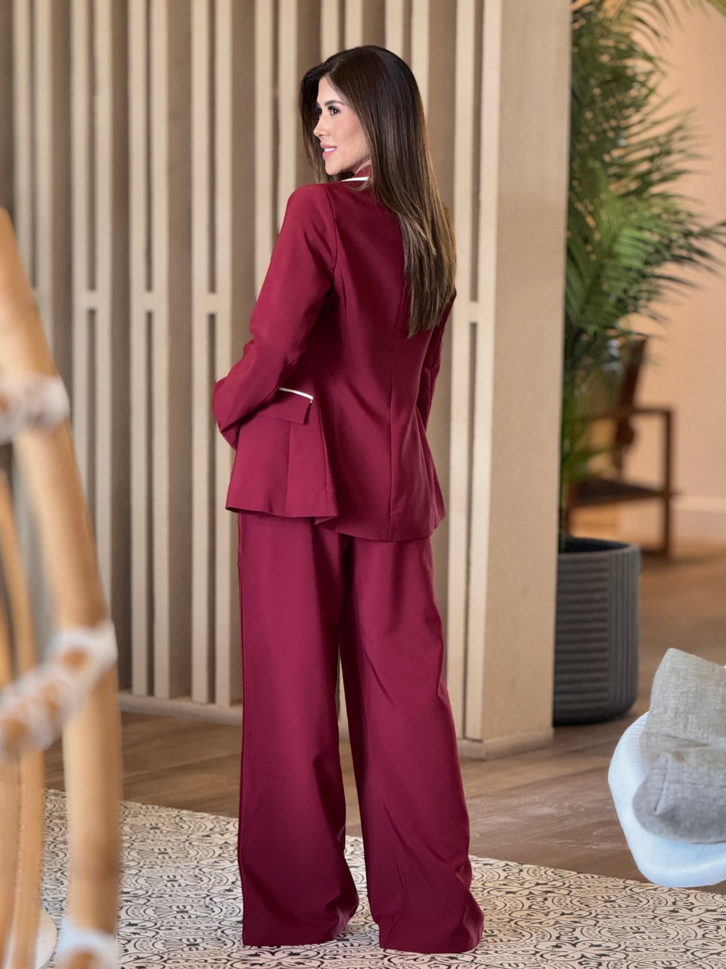 Ovianca Burgundy Blazer Set
