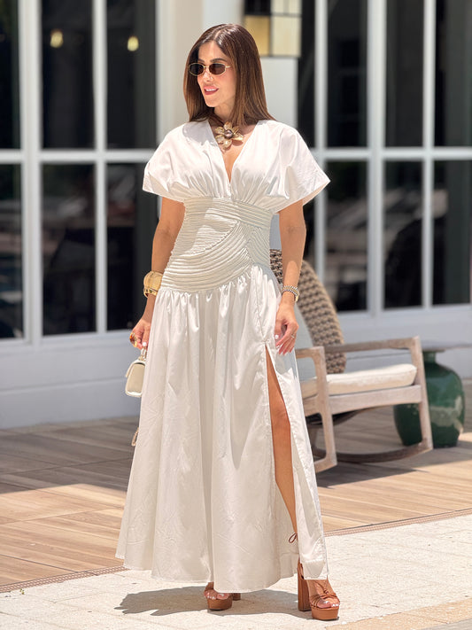 Chic White Braids Satin Dress