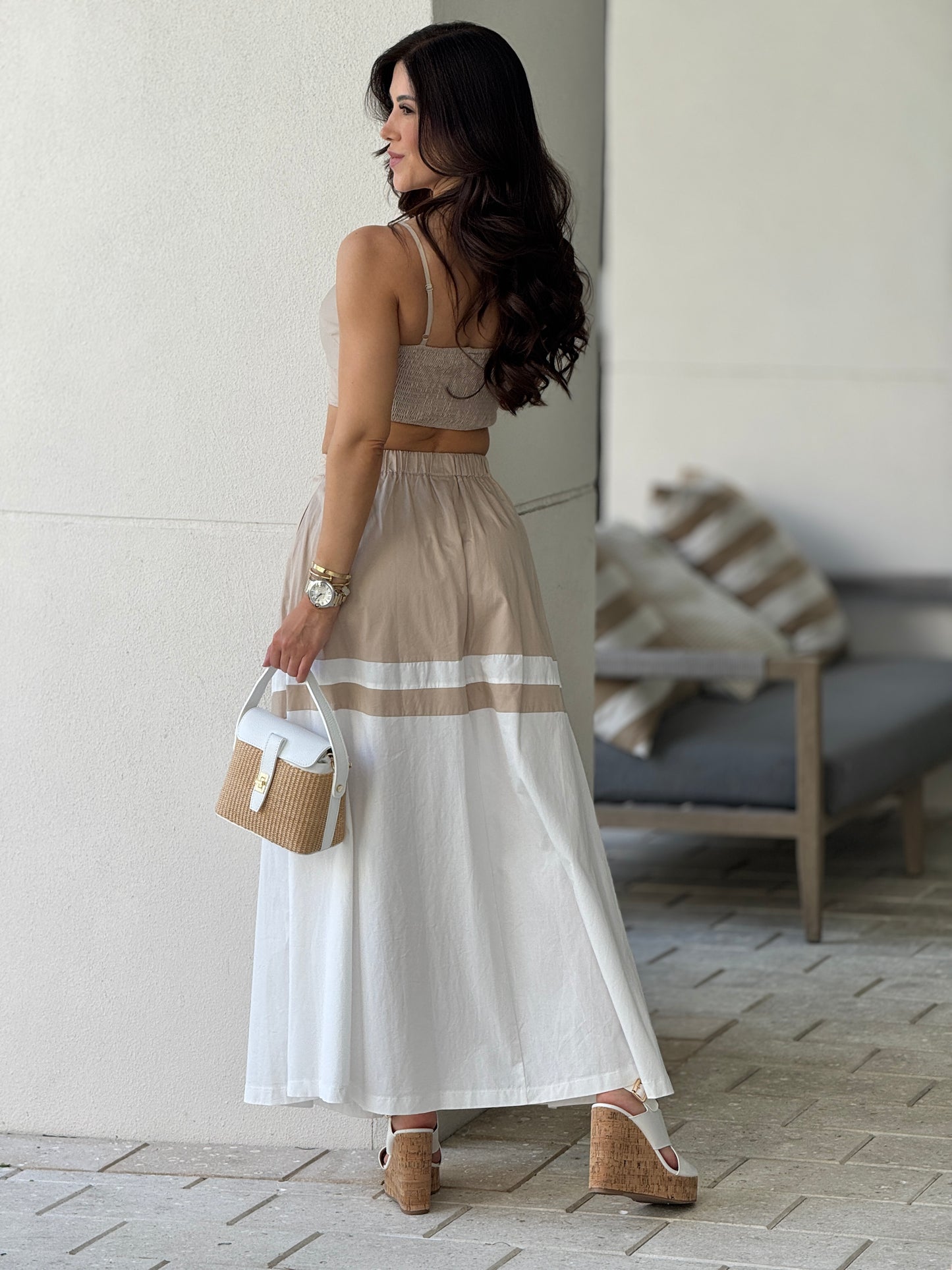 Femme White/Beige Skirt Set