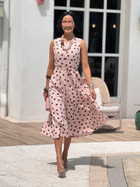 Voguish Pink/Brown Midi Dress