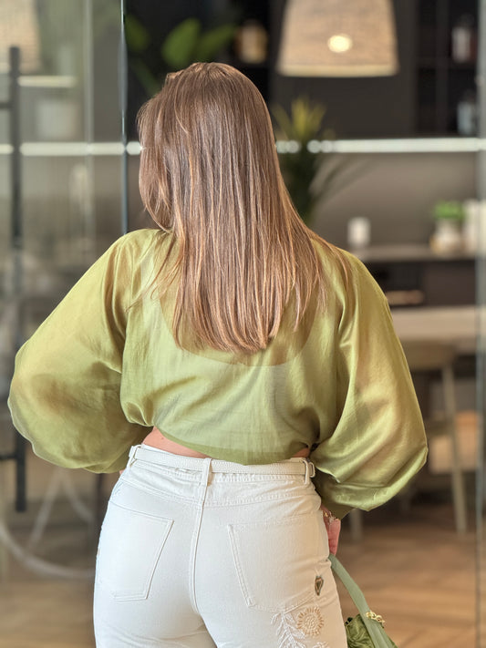Italian Green Sheer Knotted Blouse