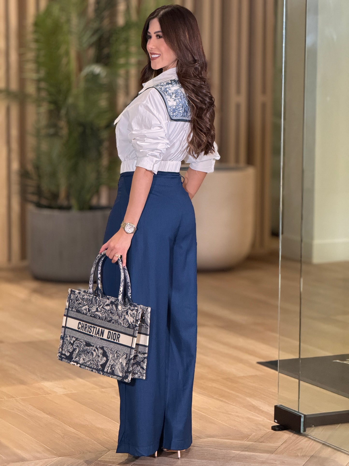 Mimosa Navy/White Waistband Pants