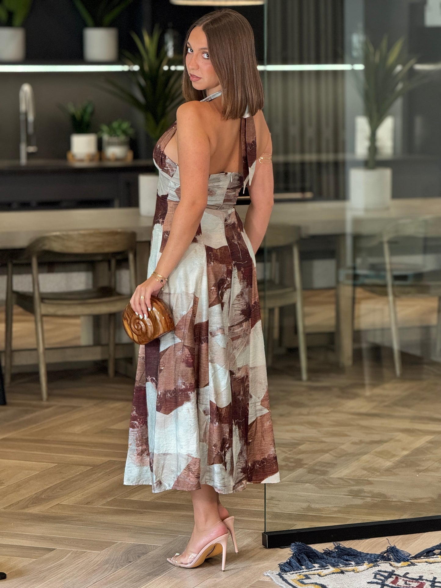 Vestis Turquoise/Brown Halter Dress