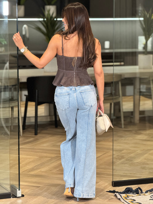 Charcoal Brown Peplum Top