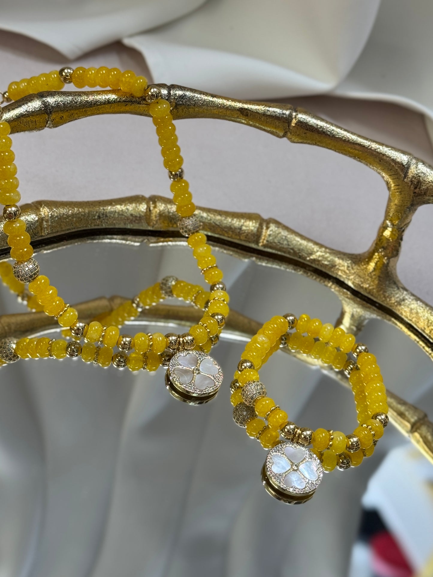 Yellow Clover Necklace + Bracelet