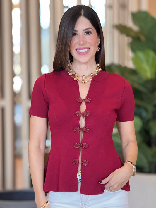 Paraty Wine Peplum Knit Top