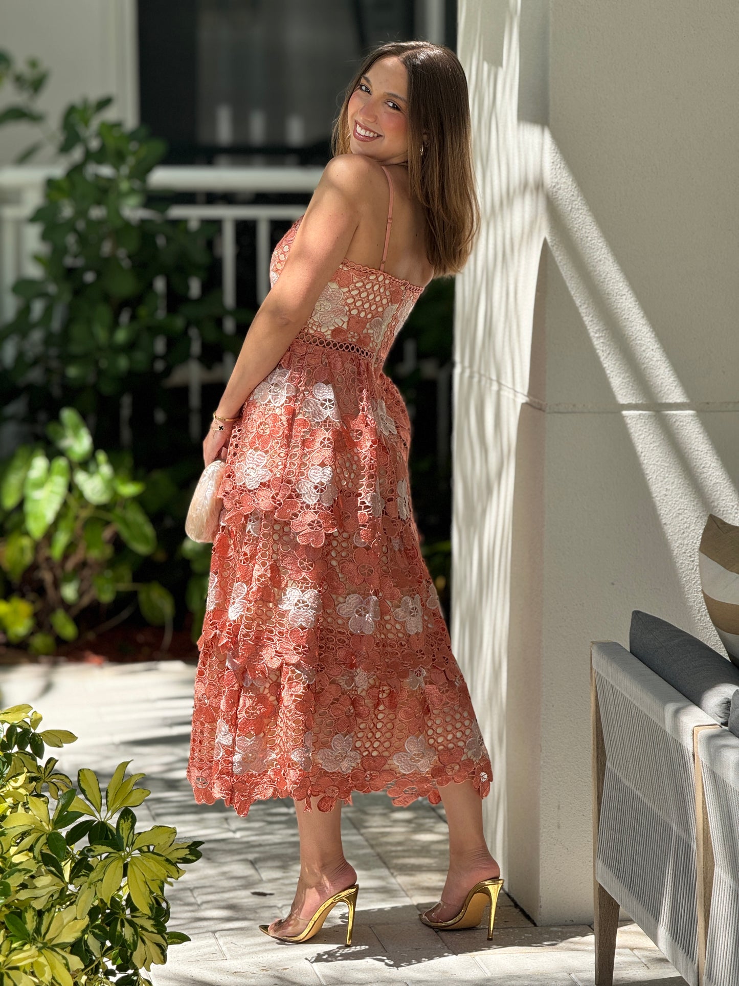 Adella Orange Torchon Dress