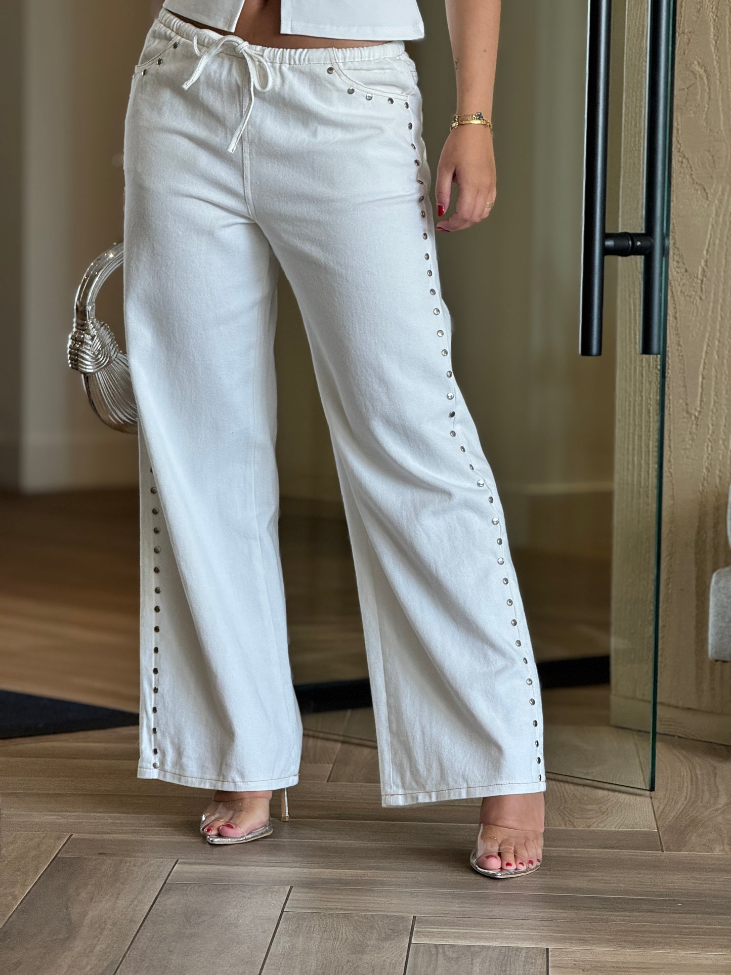 Providence White/Silver Buttons Pants