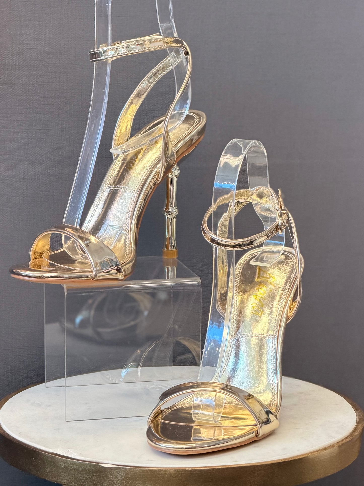 Prisca Gold Heel Sandals