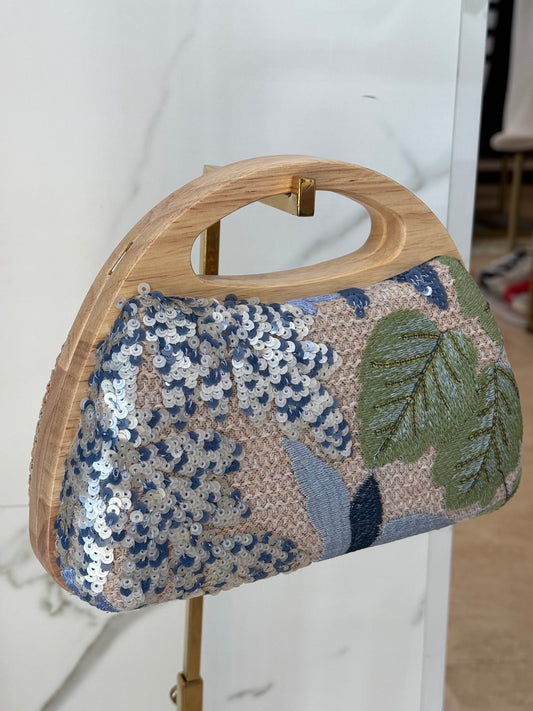 Tropical Blue Wood Clutch