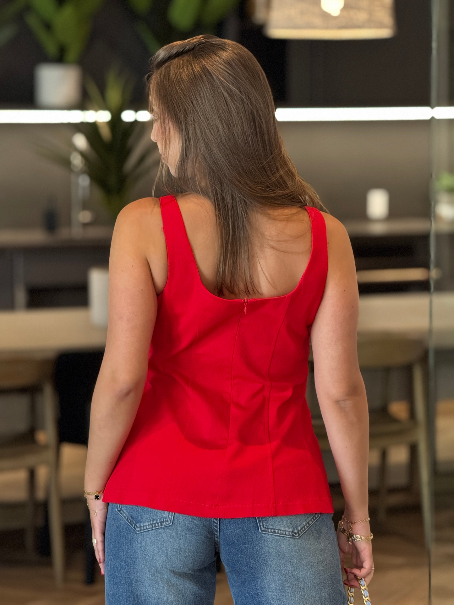 Oceans Red/Gold Buttons Vest Top