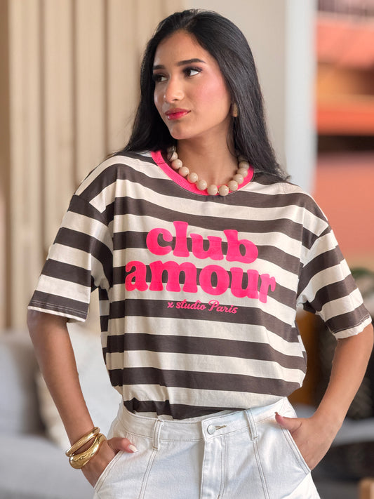 Club Amour Hot Pink/Brown Lines T-Shirt