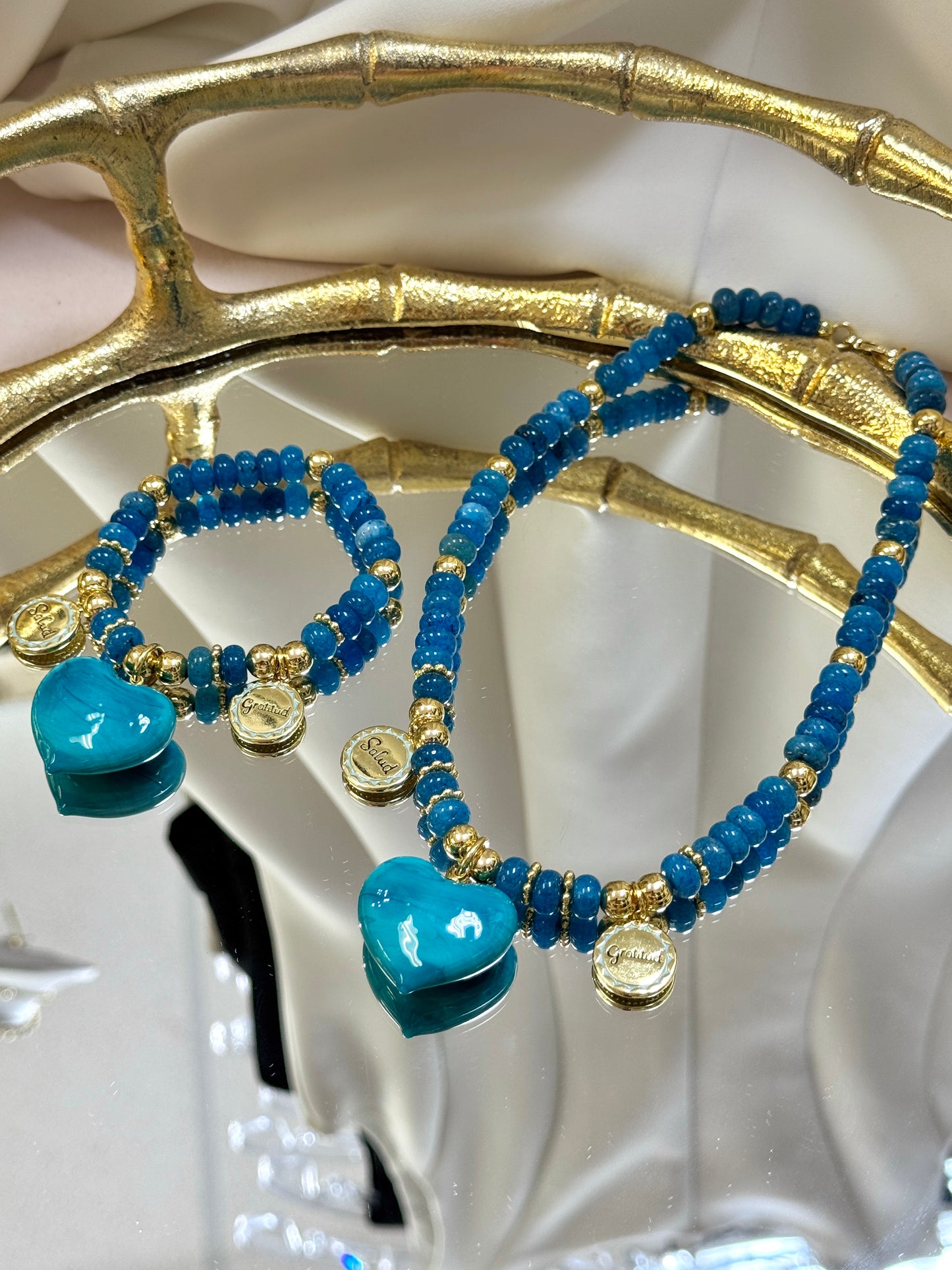 Blue Heart Necklace + Bracelet