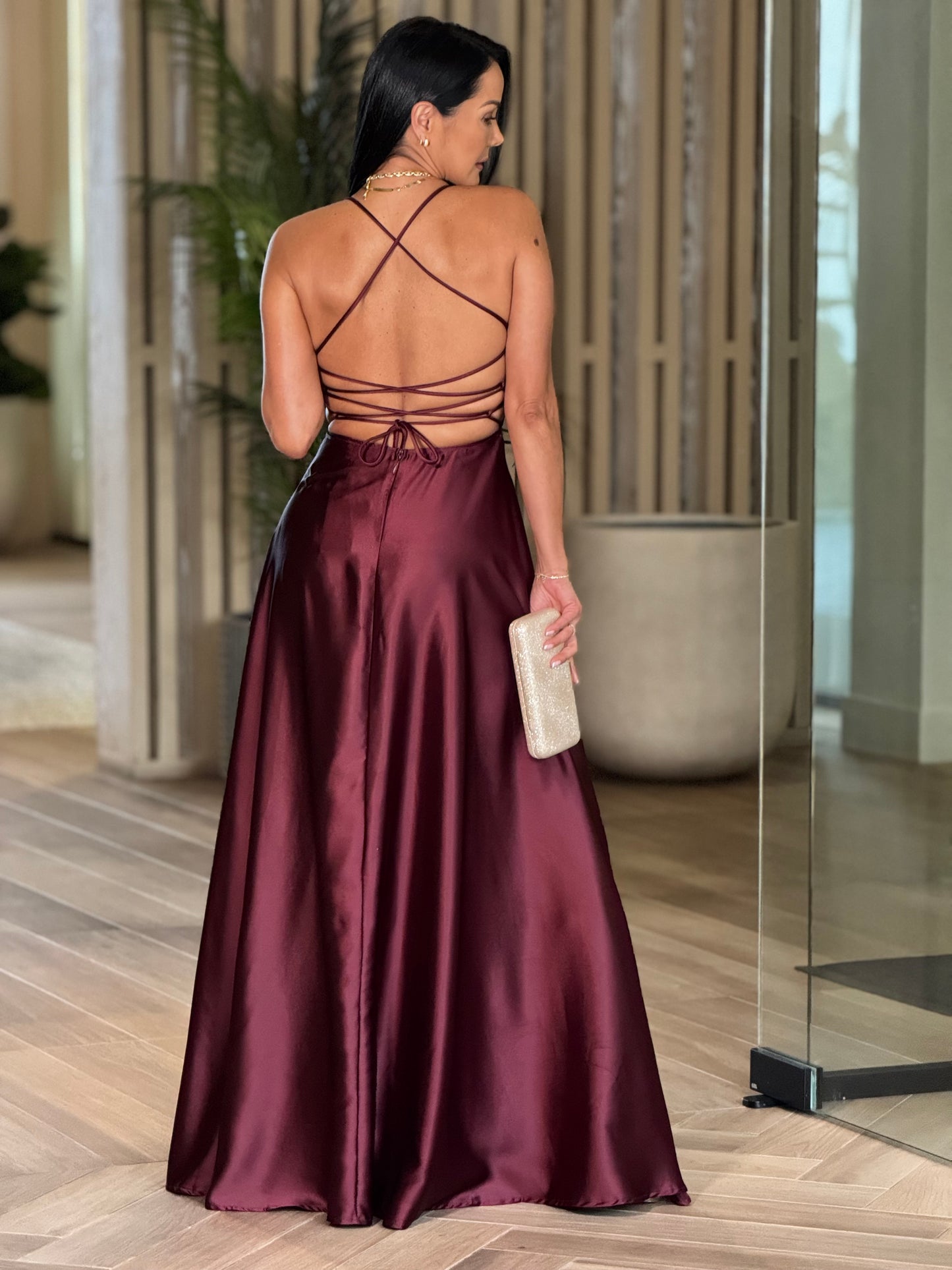 Norkys Burgundy Satin Dress Gala