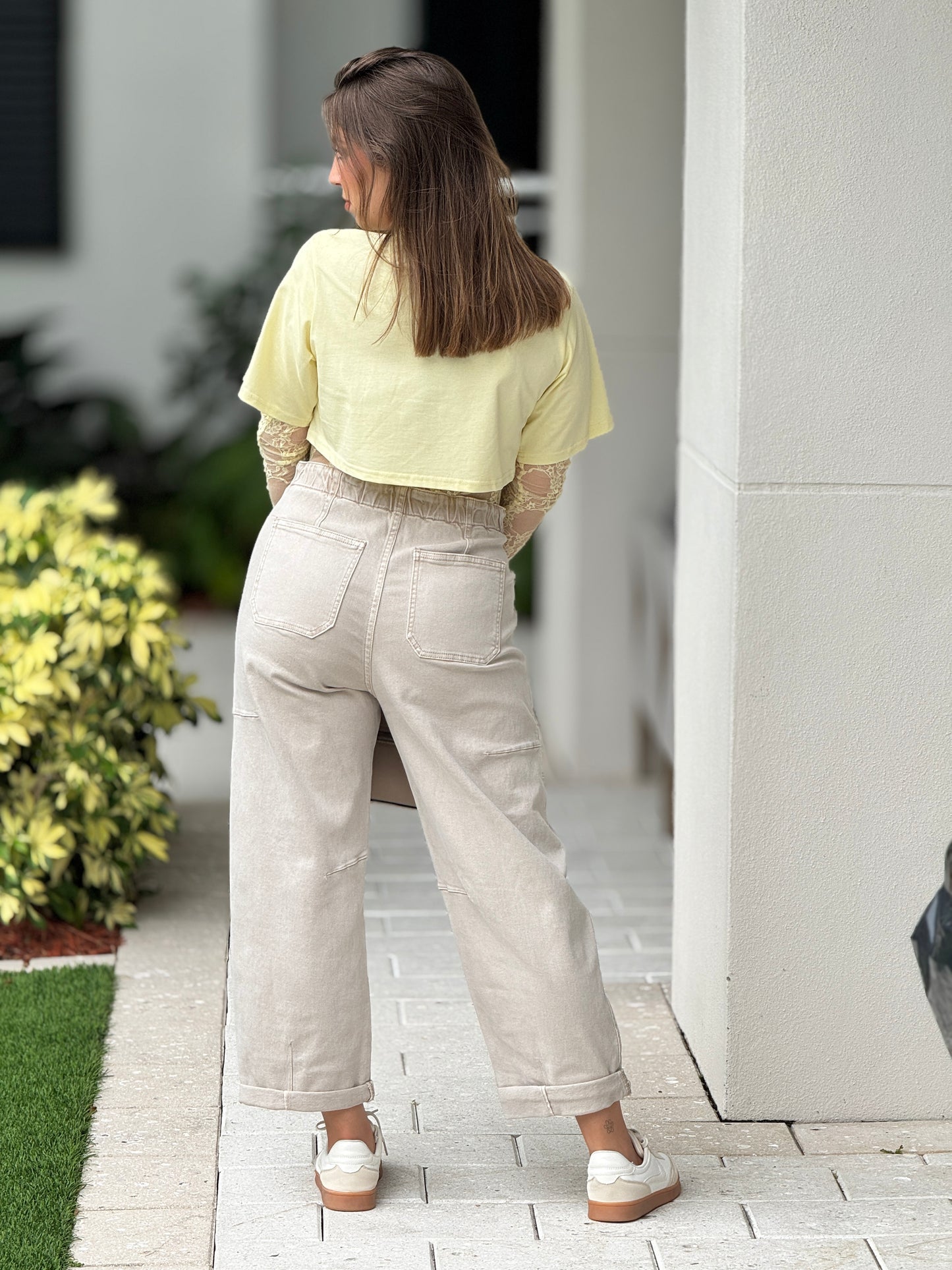 Risen Beige Barrel Jeans