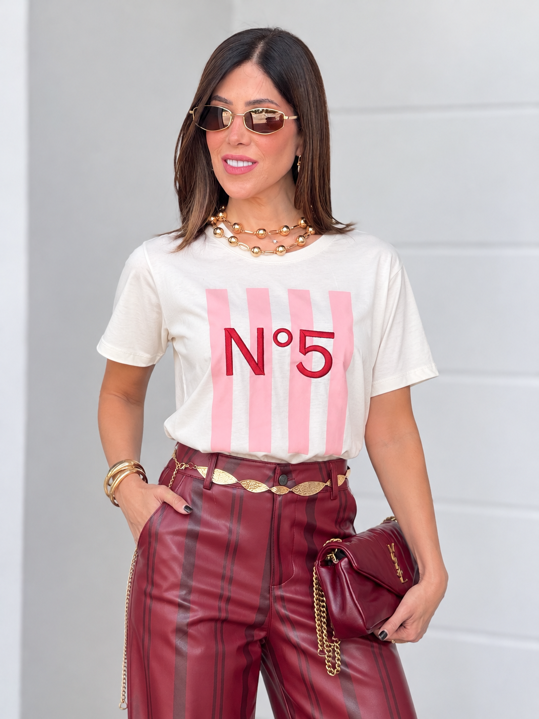 8753 Number 5 Pink Lines T-Shirt
