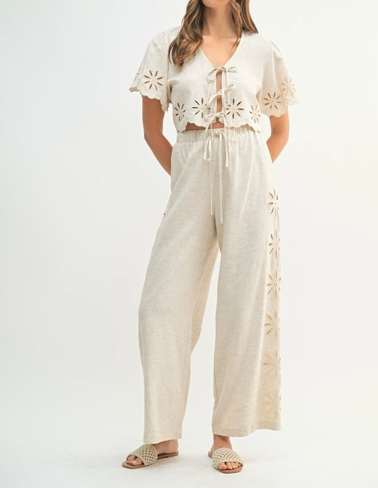 Amable Beige Linen Cutout Dress