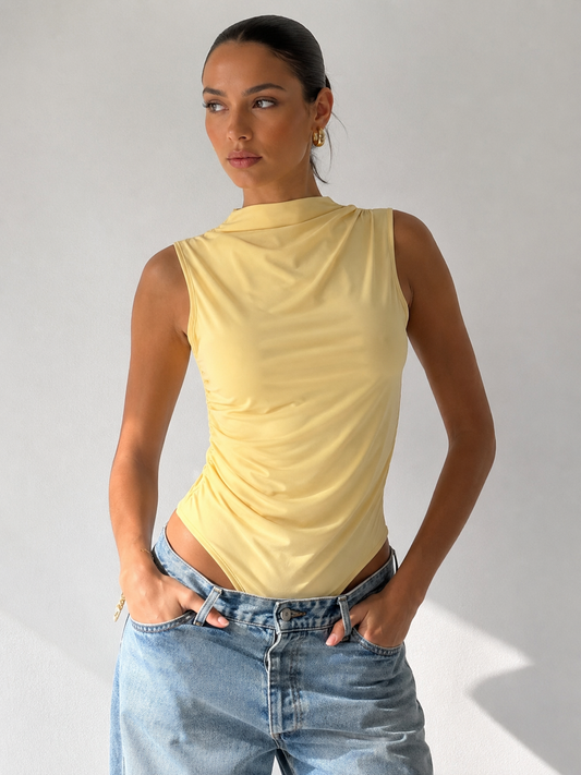 Voguish Yellow Halter Bodysuit Top