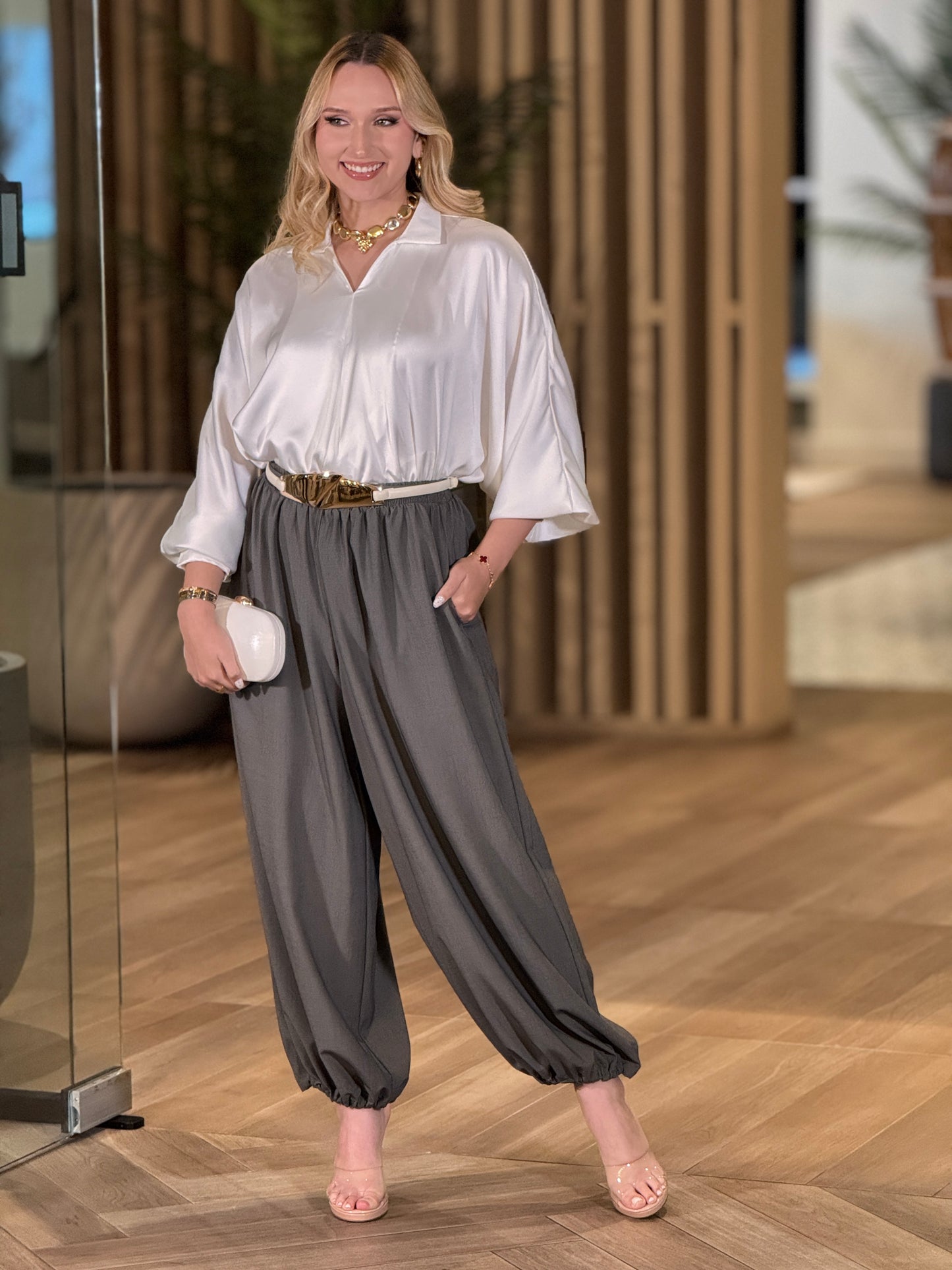 Italian White Satin Buckle Shirt