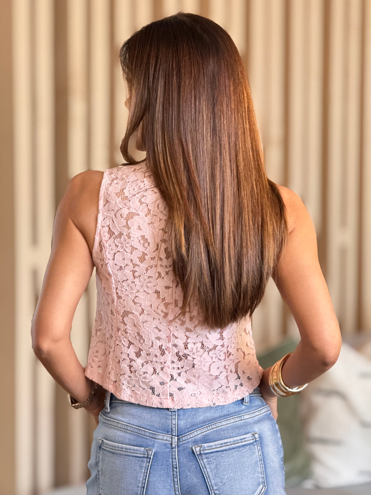 Voguish Pink Lace Crossed Top