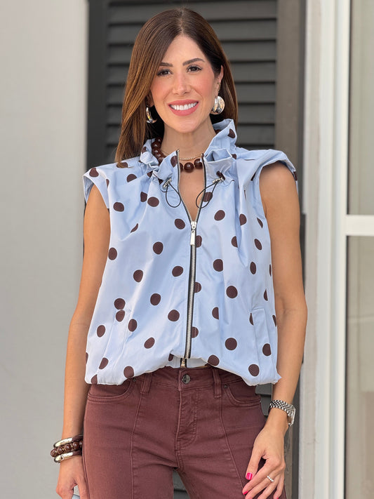 Italy Blue Polka Dots Vest Top