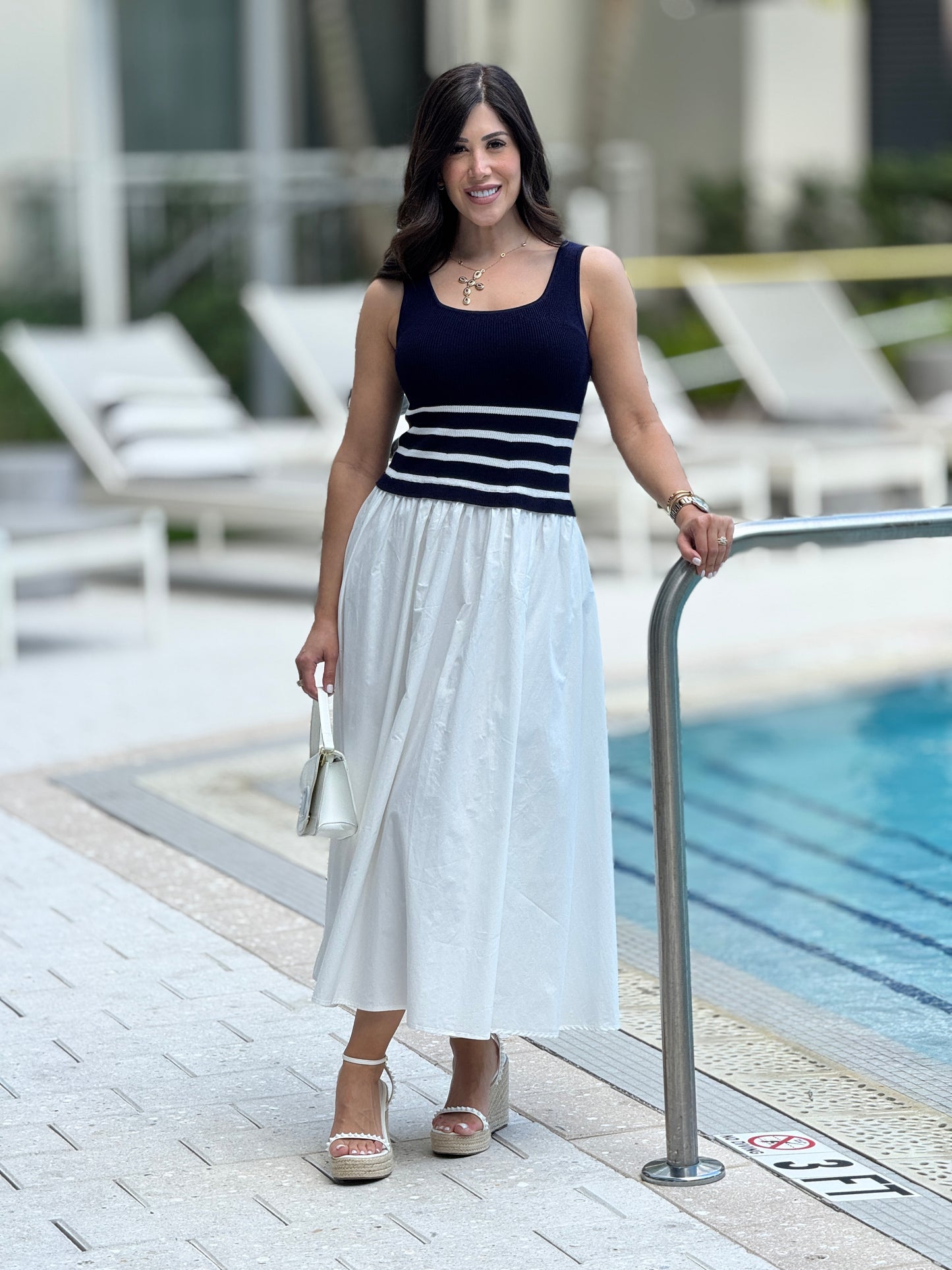 Louise Navy/White Lines Dress