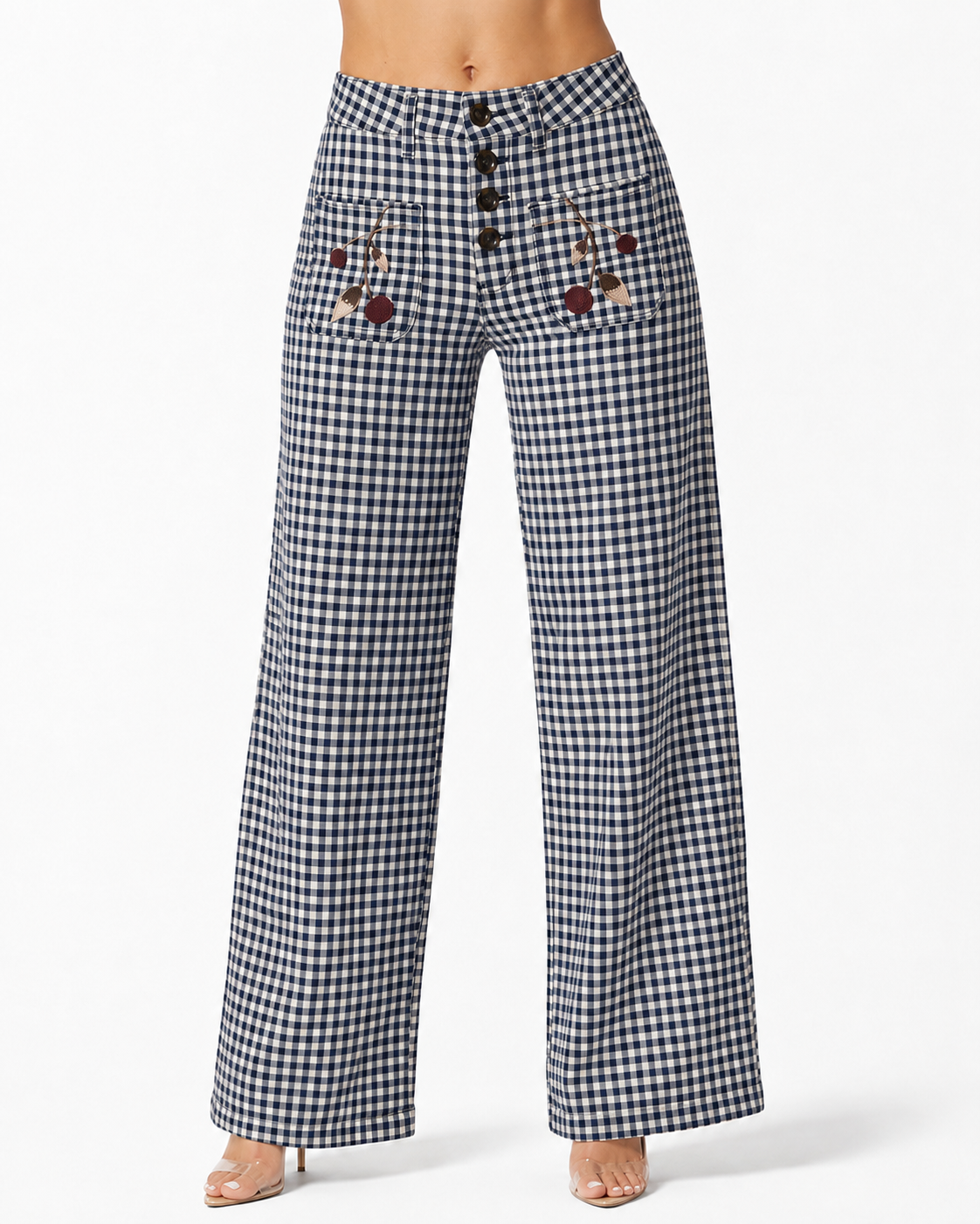 French Blue Gingham Cherry Denim Jeans