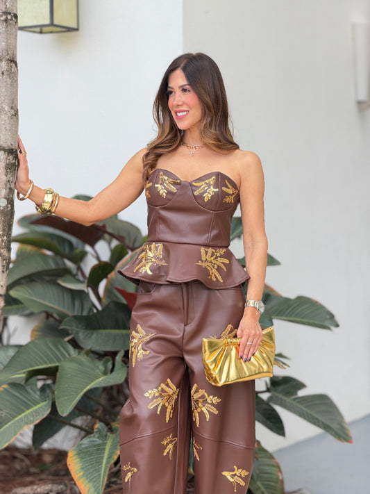 8550 Brown/Gold Leath&Sequin Set