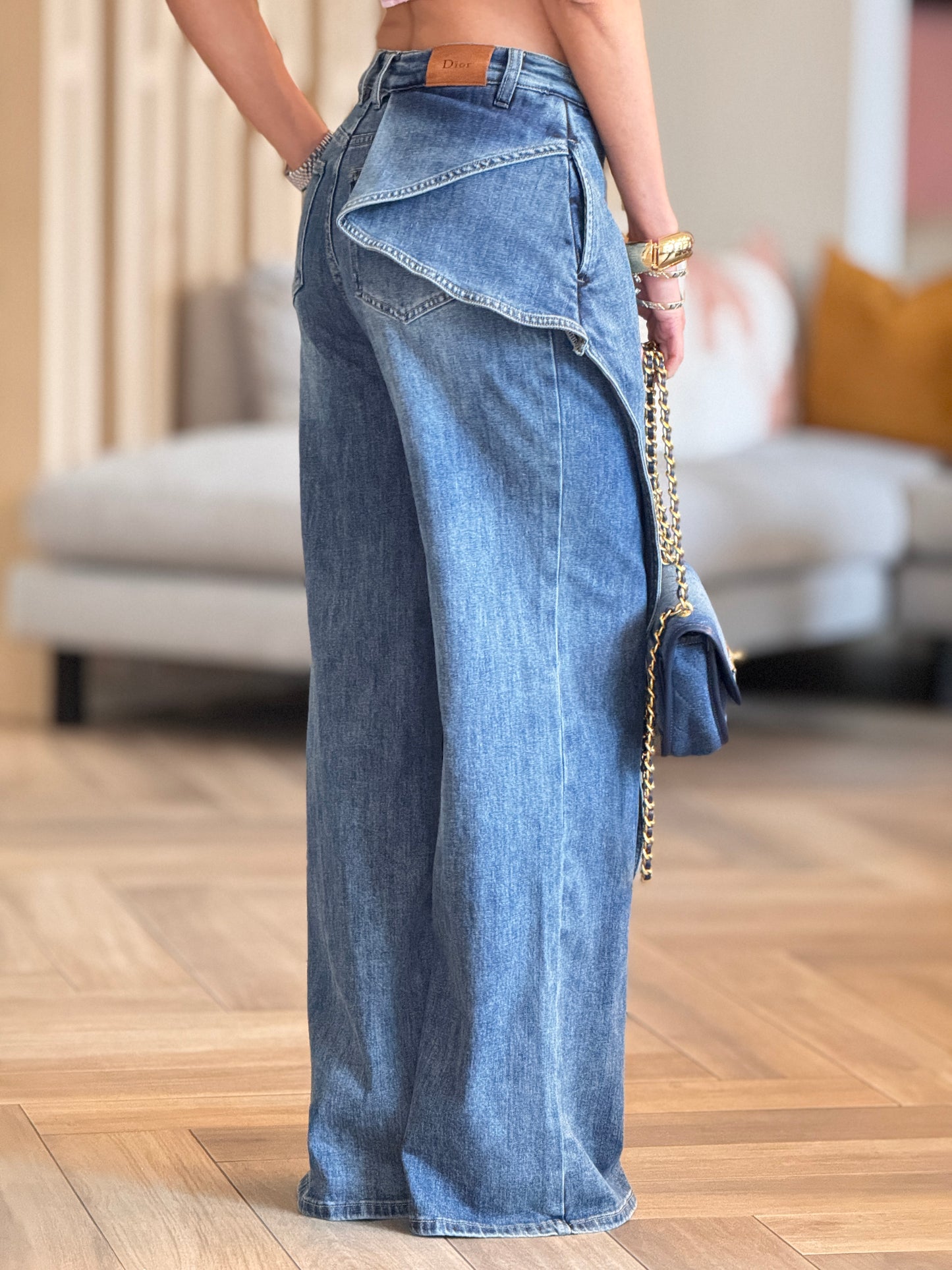 Dory Dark Denim Ruffle Barrel Jeans