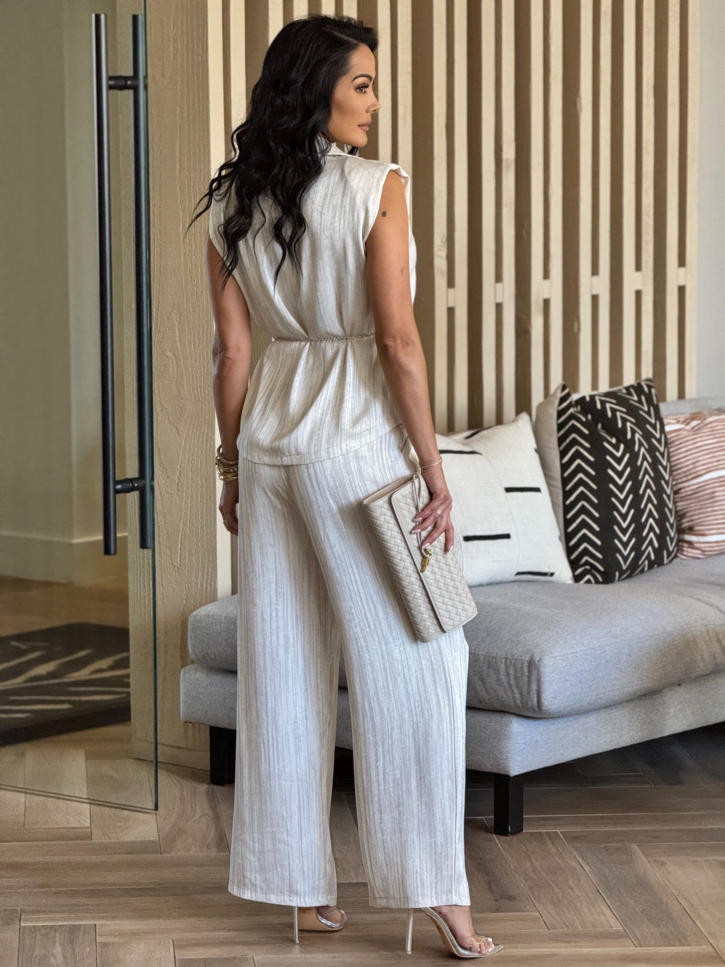 Bonnie Beige Satin Lines Set