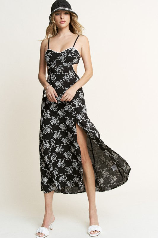 Alessia Black/White Cutout Print Floral Dress