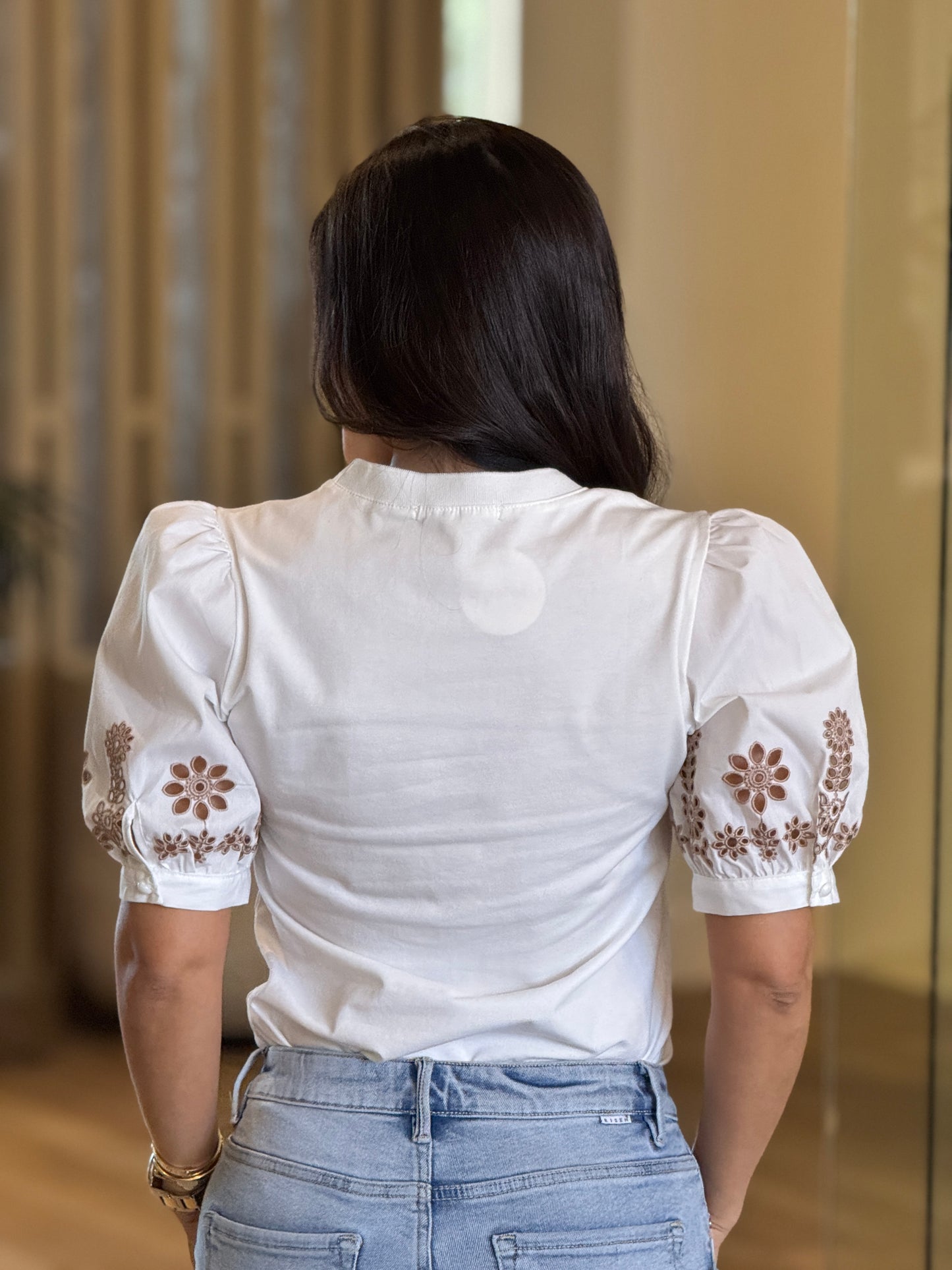 Pastel White Beige Embroidery T-Shirt