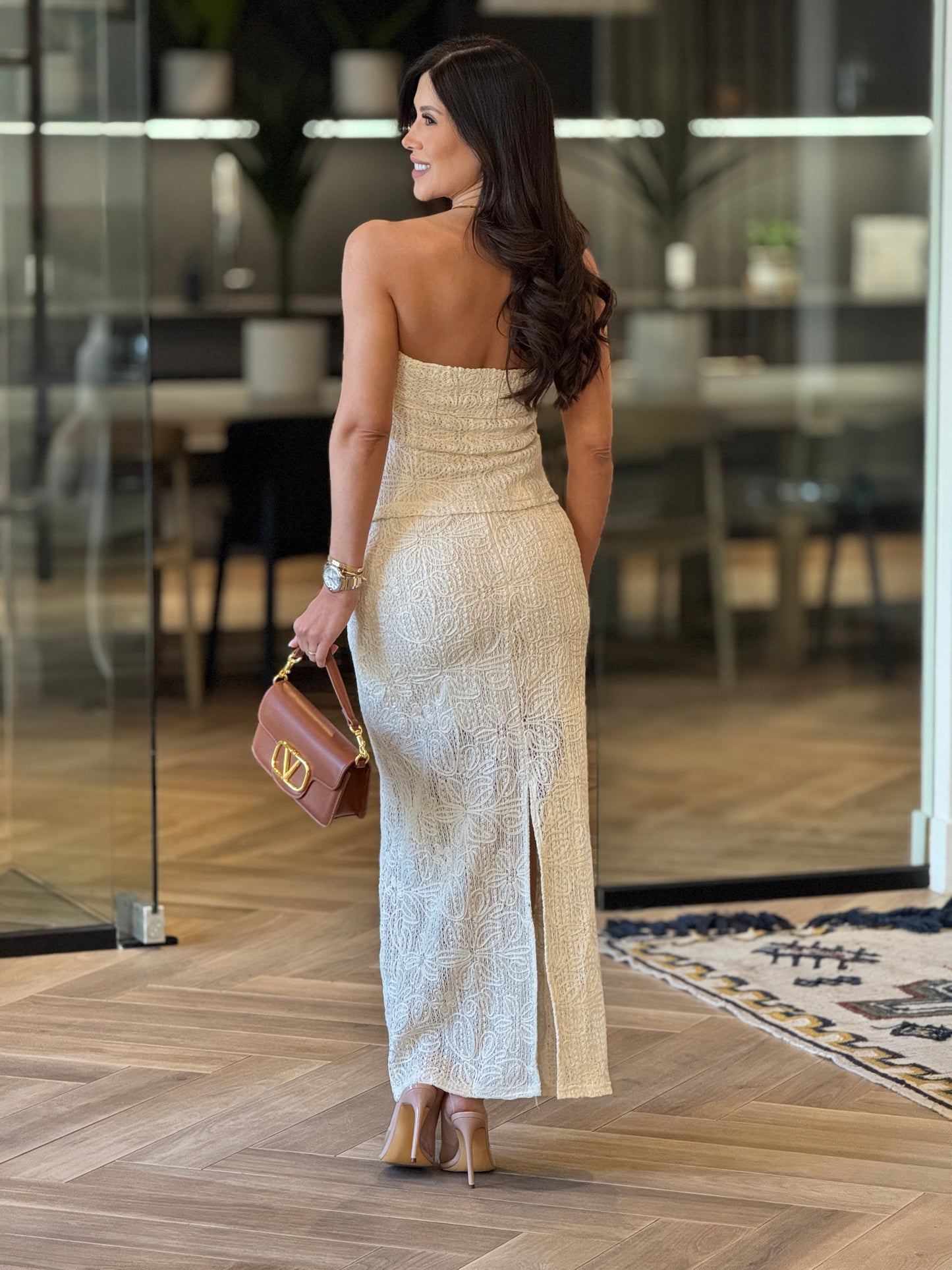 Mindy Beige Torchon Skirt Set