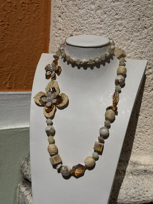 Hawaii 3D flower Raffia Neacklace