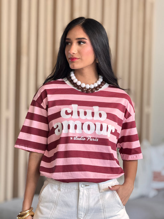 Club Amour Pink/Burgundy Lines T-Shirt