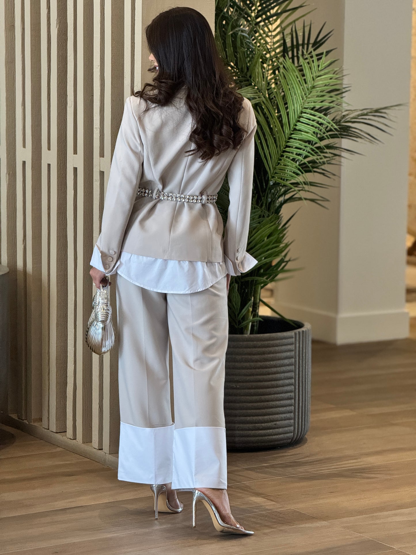 Alejandra Beige Shirt/Blazer Set