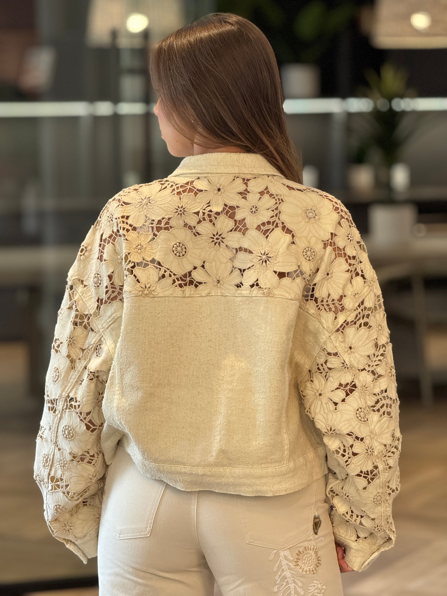 Corina Beige Torchon Denim Jacket Top