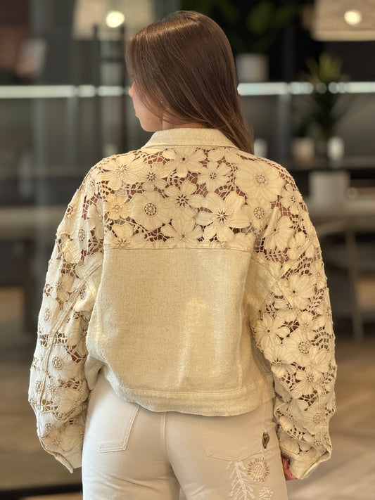 Corina Beige Torchon Denim Jacket Top