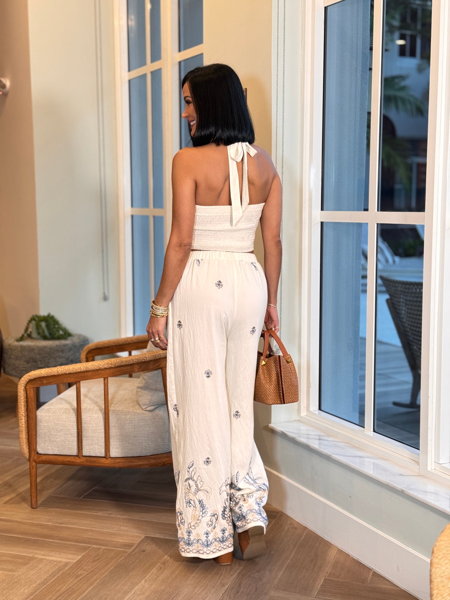 Peachy Boho Ivory Floral Halter Set