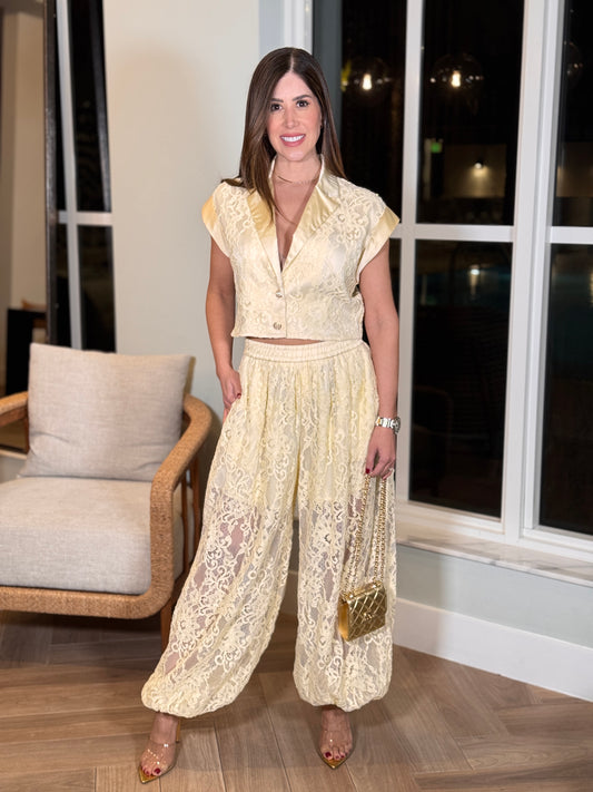 Jasmine Yellow Lace Vest Set